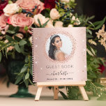 Guest book Sweet 16 rose gold blush photo<br><div class="desc">A guest book for a feminine and glamourous Sweet 16,  16th birthday party.  A stylish rose gold,  blush background with a rose gold photo frame.  Add your name,  age,  date and a photo.</div>