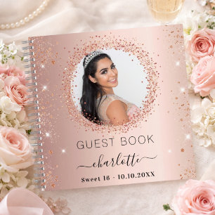 Guest book Sweet 16 rose gold bow photo