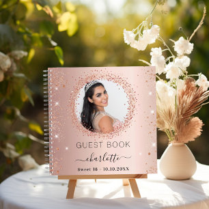 Guest book Sweet 16 rose gold bow photo