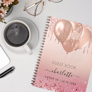 Guest book Sweet 16 rose gold pink glitter