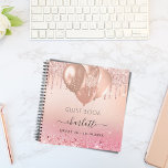 Guest book Sweet 16 rose gold pink glitter balloon<br><div class="desc">A stylish rose gold and blush pink background with faux glitter drips. Personalise and add a name and a date. Can be used as a party guest book,  for planning the party or as party favours.</div>