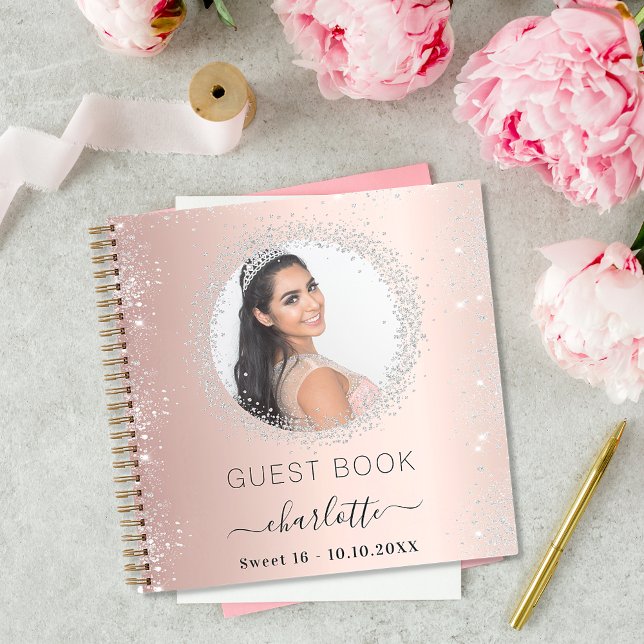 Guest book Sweet 16 rose gold silver photo (Creator Uploaded)