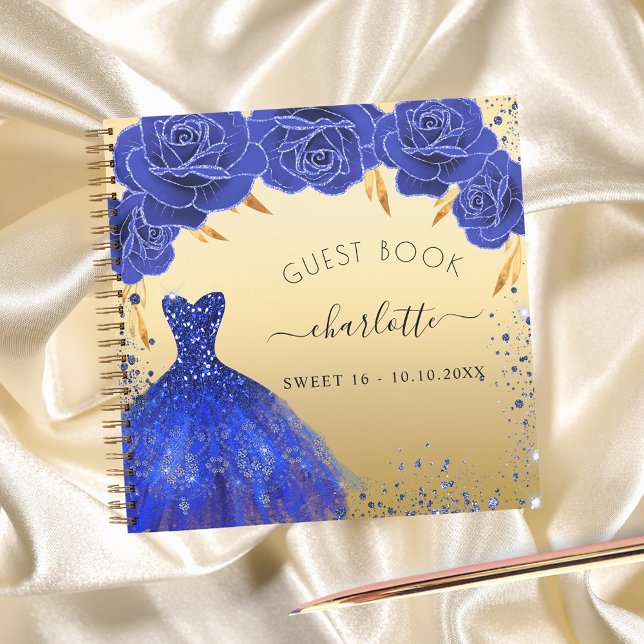 Guest book Sweet 16 royal blue gold dress  (Creator Uploaded)