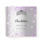 Guest book Sweet 16 silver lavender glitter tiara