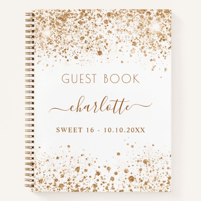 Guest book SWEET 16 white gold glitter name (Front)