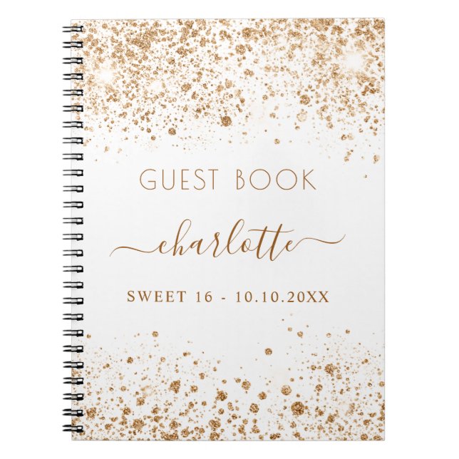 Guest book SWEET 16 white gold glitter name (Front)