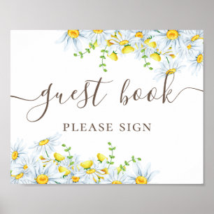Guest book. Watercolor daisy calligraphy wedding Poster