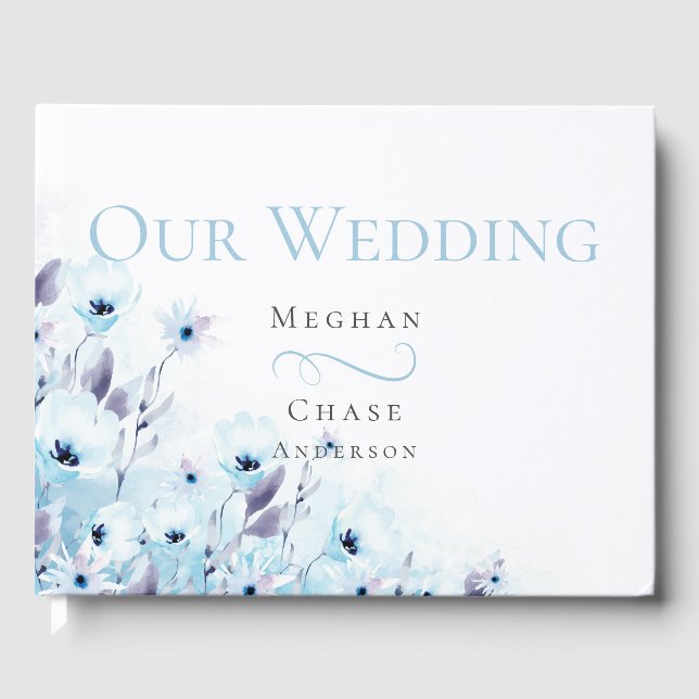 Guest Book | Watercolor Pale Blue Anemone Garden (Front)