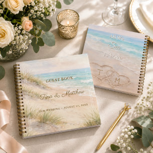 Guest Book Wedding Beach Hearts Sand Monogrammed