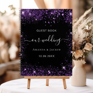 Guest book wedding black purple 