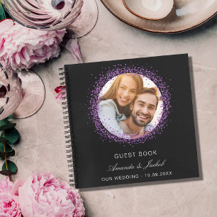 Guest book wedding black purple glitter photo