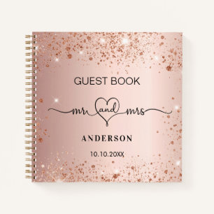 Guest book wedding blush rose gold glitter mr mrs