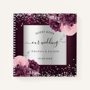 Guest book wedding burgundy silver floral