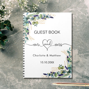 Guest book wedding eucalyptus mr mrs hearat script