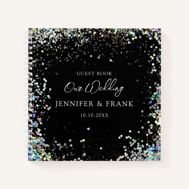 Guest book wedding Holographic Glitter Black  (Front)
