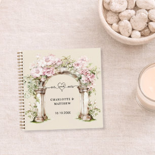 Guest book wedding mr mrs heart pink florals arch