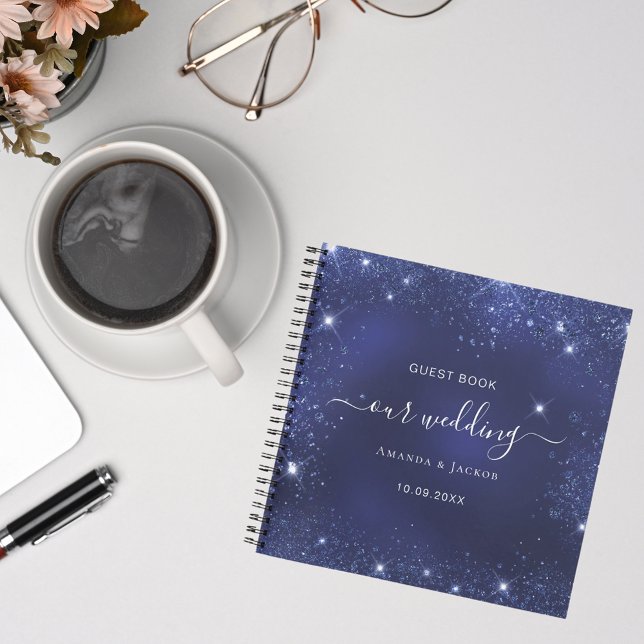 Guest book wedding navy blue glitter dust (Creator Uploaded)