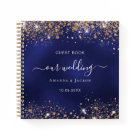 Guest book wedding navy blue gold sparkles