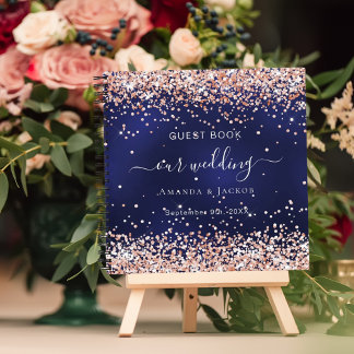 Guest book wedding navy blue rose gold