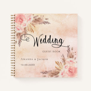 Guest book wedding pampas grass rose gold