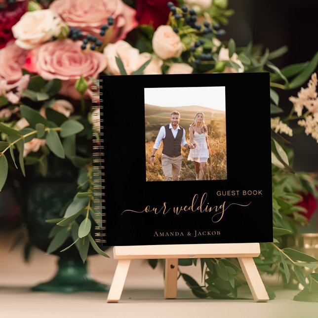 Guest book wedding photo black gold modern (Creator Uploaded)