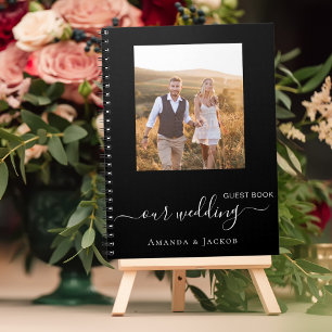 Guest book wedding photo black white modern