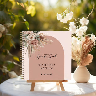 Guest book wedding pink arch taupe roses