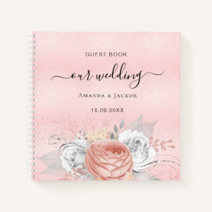 Guest book wedding pink rose gold floral