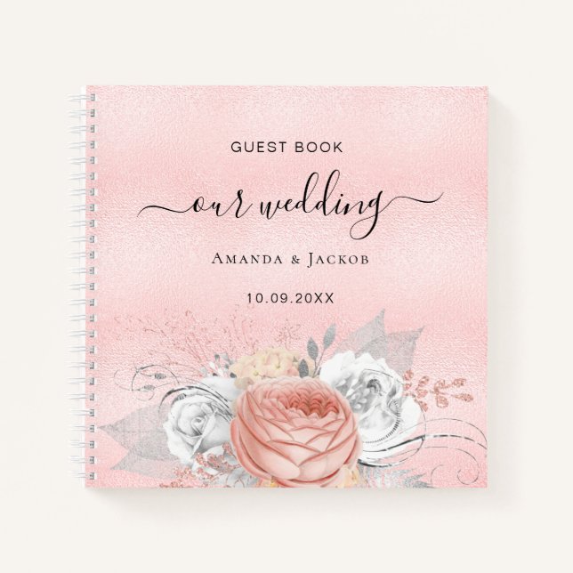Guest book wedding pink rose gold floral (Front)
