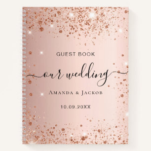 Guest book wedding rose gold blush glitter names