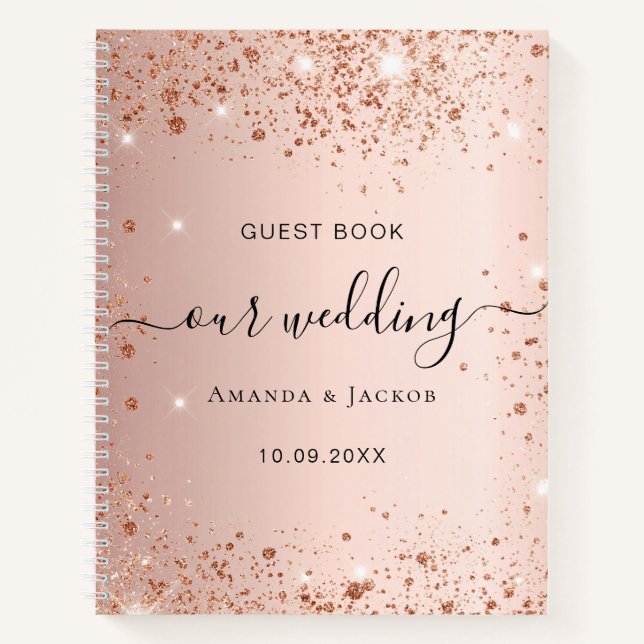 Guest book wedding rose gold blush glitter names (Front)