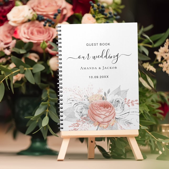 Guest book wedding rose gold floral silver (Creator Uploaded)