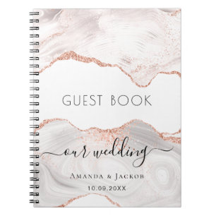 Guest book wedding rose gold marble agate