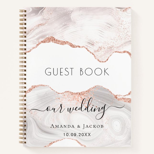 Guest book wedding rose gold marble agate (Front)