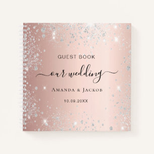 Guest book wedding rose gold silver glitter blush