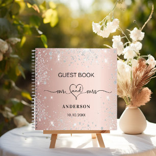 Guest book wedding rose gold silver glitter heart