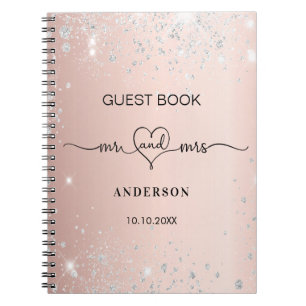 Guest book wedding rose gold silver glitter heart