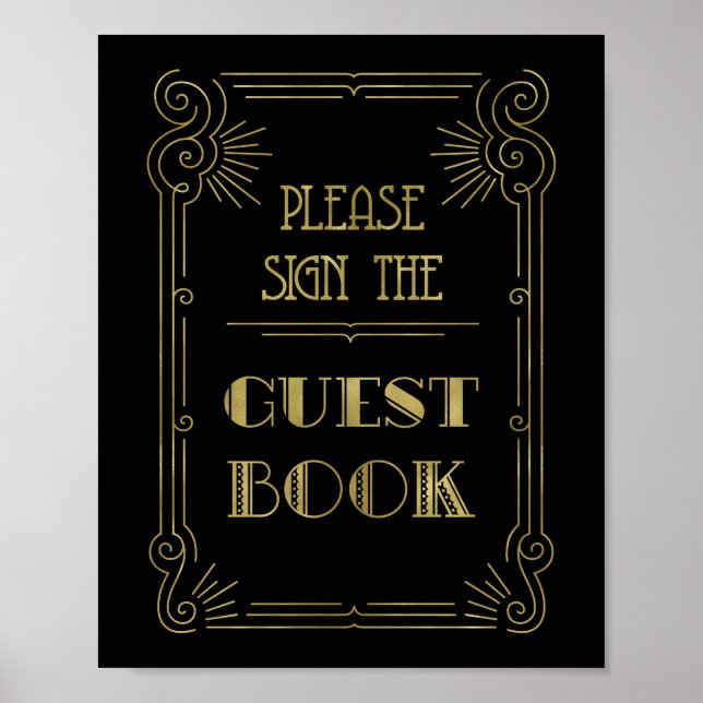 Guest Book Wedding Sign Gold Black 1920s (Front)
