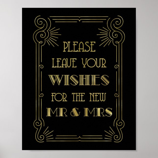 Guest Book Wedding Sign Gold Black 1920s (Front)
