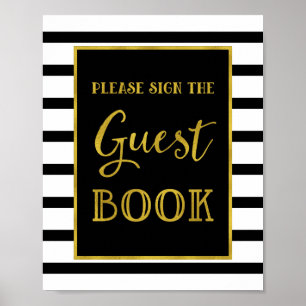 Guest Book Wedding Sign Gold Black Stripes