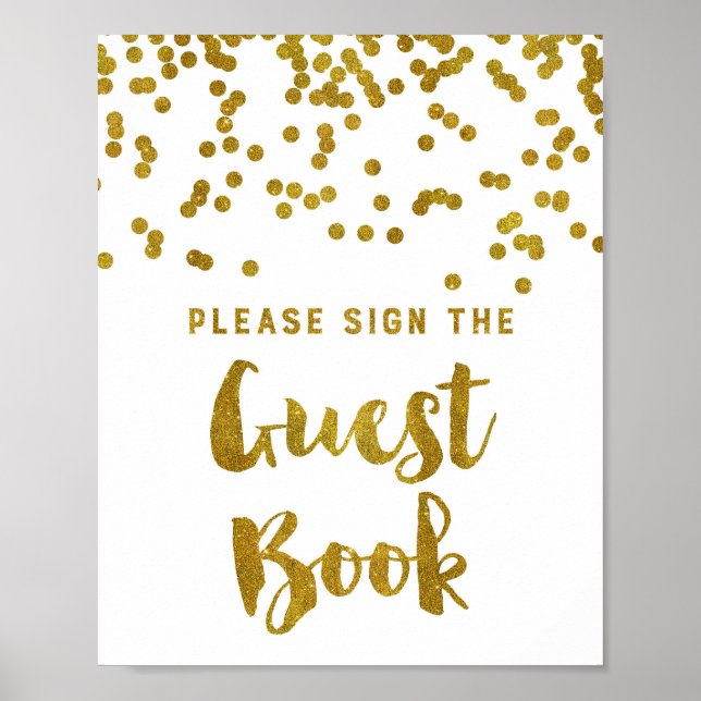 Guest Book Wedding Sign Gold Confetti (Front)
