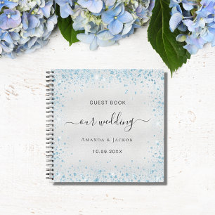 Guest book wedding silver blue glitter