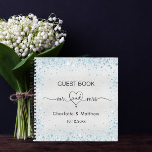 Guest book wedding silver blue glitter mr mrs name