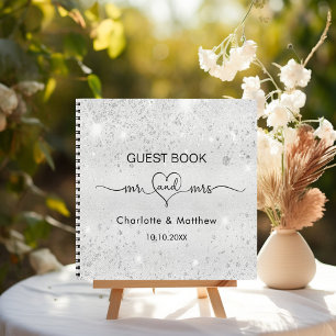 Guest book wedding silver glitter mr mrs name