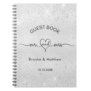 Guest book wedding silver glitter mr mrs name