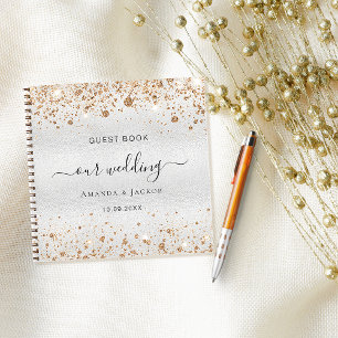 Guest book wedding silver gold glitter names
