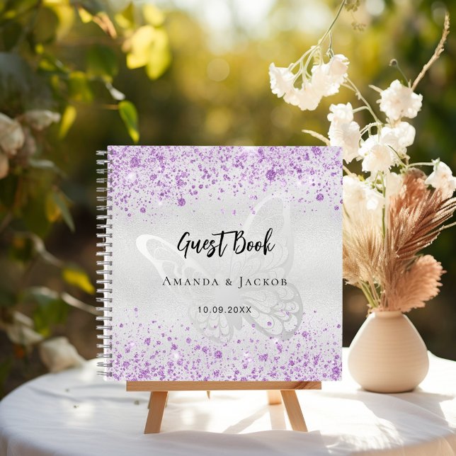 Guest book wedding silver lavender butterfly (Creator Uploaded)