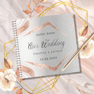 Guest book wedding silver rose gold marble