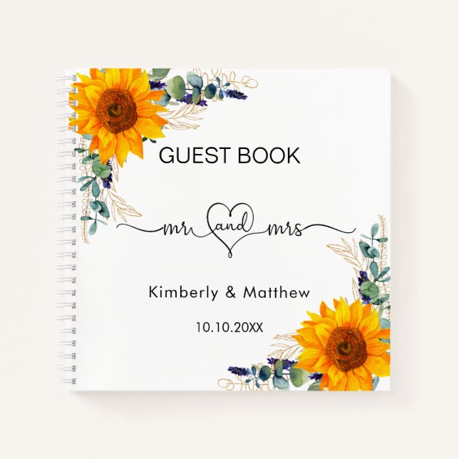 Guest book wedding sunflowers eucalyptus mr mrs (Front)