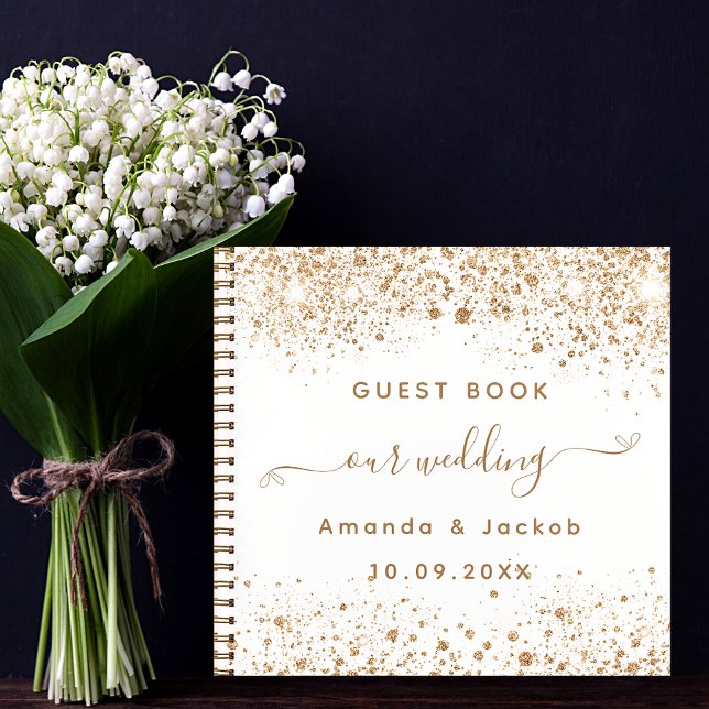 Guest book wedding white gold glitter script (Creator Uploaded)
